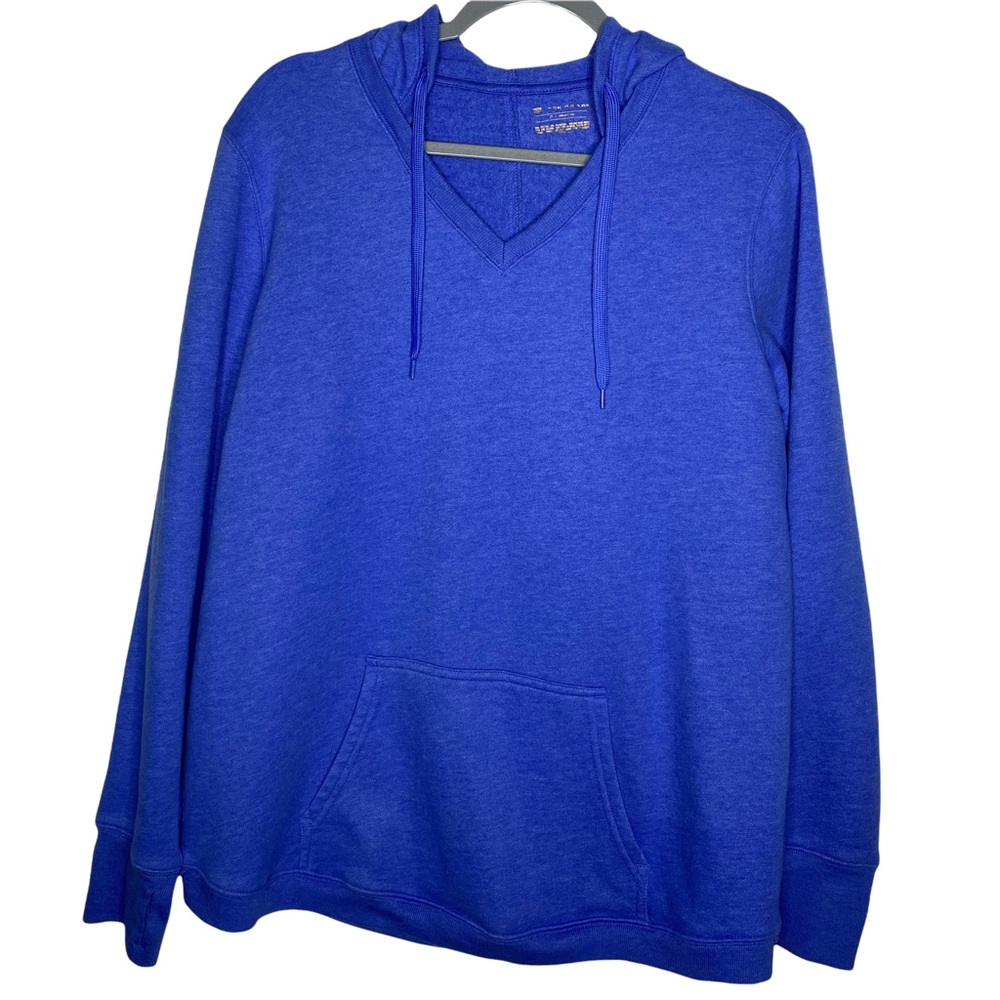 tek gear Blue V-Neck Ultra Soft Fleece Sweatshirt Hoodie With Thumb Holes Sz 1X